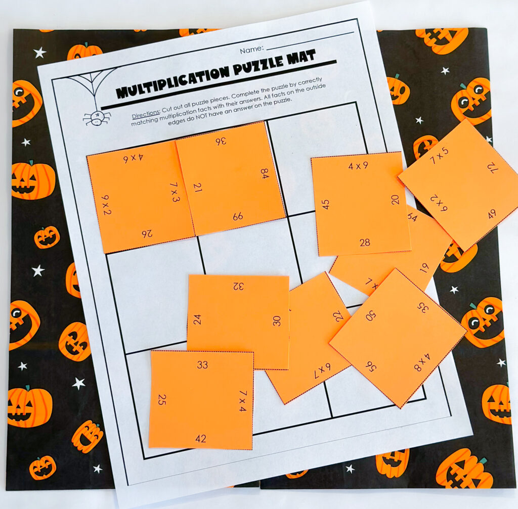 multiplication halloween station puzzle
